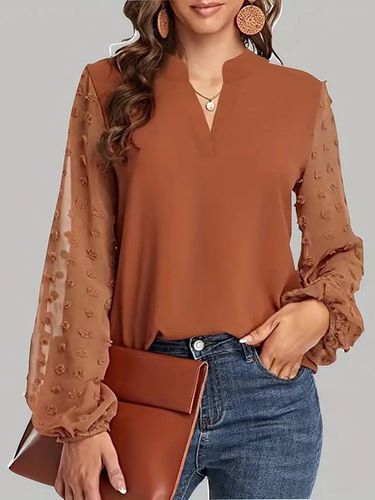 Women's Long Sleeve Blouse Spring/Fall Yellow Plain V Neck Daily Going Out Casual Top - Just Fashion Now - Modalova