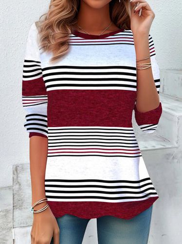 Striped Print Casual Round Neck Long Sleeve T-Shirt - Just Fashion Now - Modalova