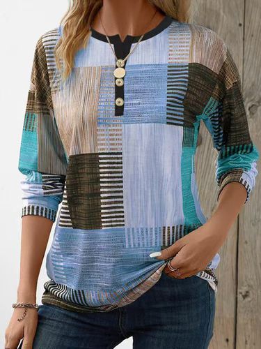 Women's Long Sleeve Blouse Spring/Fall Sky Blue Colorblock Cold Shoulder Daily Going Out Casual Top - Just Fashion Now - Modalova