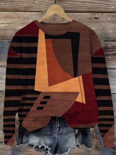 Crew Neck Colorblock Loose Casual Sweatshirt - Just Fashion Now - Modalova