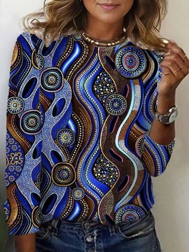 Ethnic Patterns Print Long Sleeve Crew Neck T-shirt - Just Fashion Now - Modalova