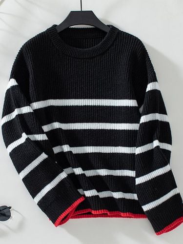 Striped Loose Casual Crew Neck Sweater - Just Fashion Now - Modalova