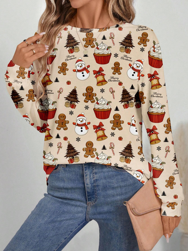 Christmas Print Long Sleeve Crew Neck Sweatshirt - Just Fashion Now - Modalova