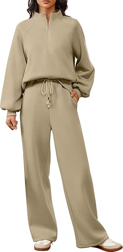 Half Turtleneck Plain Casual Two-Piece Set - Just Fashion Now - Modalova