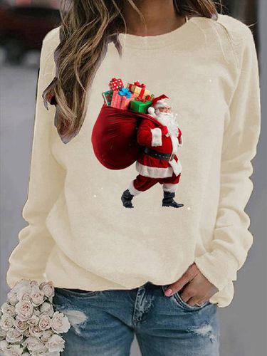 Loose Crew Neck Santa Claus Casual Sweatshirt - Just Fashion Now - Modalova