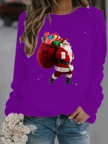 Loose Crew Neck Santa Claus Casual Sweatshirt - Just Fashion Now - Modalova