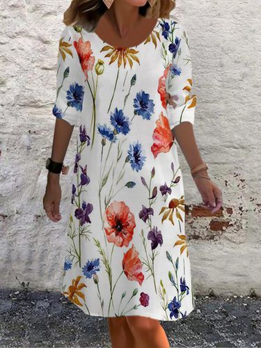 Floral Print Casual Round Neck Long Sleeve Dress - Just Fashion Now - Modalova