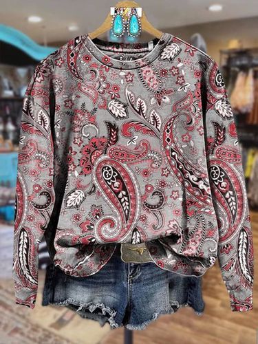 Ethnic Print Crew Neck Sweatshirt - Just Fashion Now - Modalova