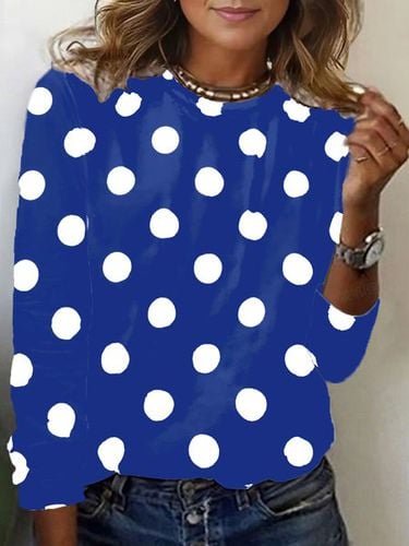 Polka Dot Print Long Sleeve Crew Neck T-shirt - Just Fashion Now - Modalova