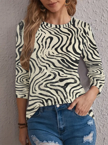 Women's Long Sleeve T-shirt Spring/Fall Color1 Zebra Jersey Crew Neck Daily Going Out Casual Top - Just Fashion Now - Modalova