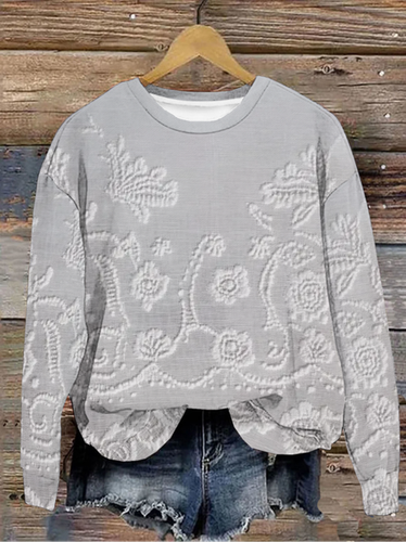 Floral Print Long Sleeve Crew Neck Sweatshirt - Just Fashion Now - Modalova