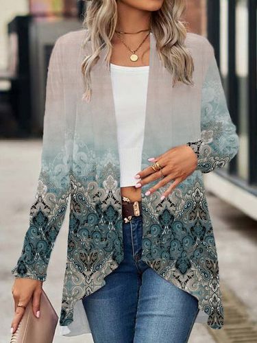 Ethnic Print Long Sleeve Shawl Jacket - Just Fashion Now - Modalova