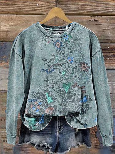 Floral Print Long Sleeve Crew Neck Sweatshirt - Just Fashion Now - Modalova