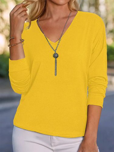 Casual V Neck Long Sleeve T-Shirt - Just Fashion Now - Modalova