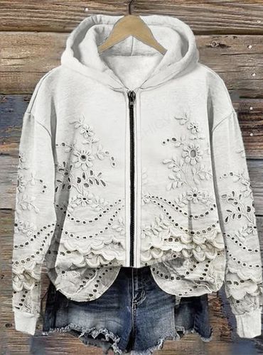 Vintage Flower Lace Art Full Zipper Hoodie - Just Fashion Now - Modalova