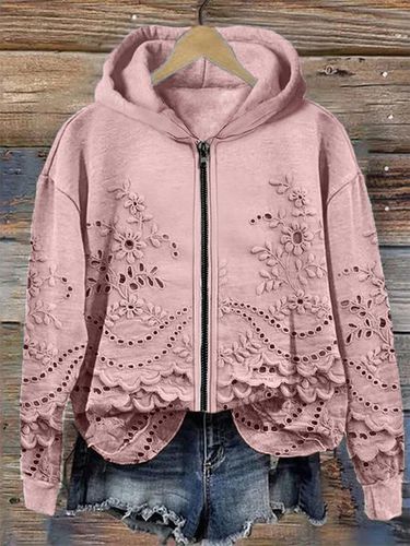 Vintage Flower Lace Art Full Zipper Hoodie - Just Fashion Now - Modalova