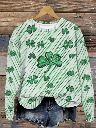 Four-leaf Clover Print Long-Sleeved Crew Neck Sweatshirt - Just Fashion Now - Modalova