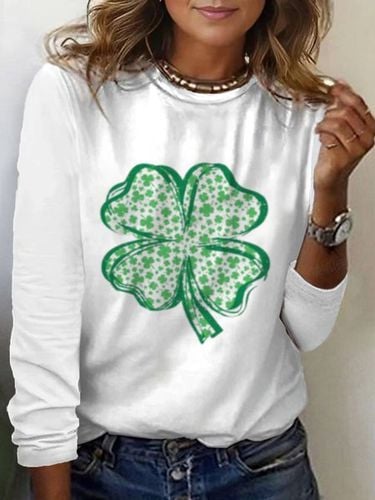 Four-leaf clover print long-sleeved crew neck T-shirt - Just Fashion Now - Modalova