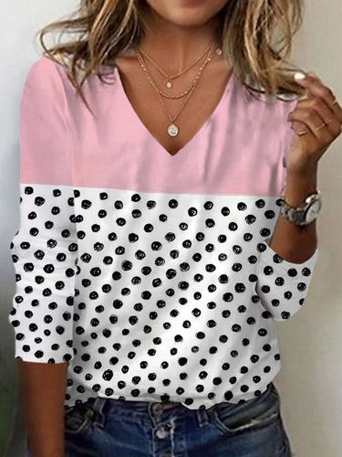 Polka Dot Print Round Neck Long Sleeve T-Shirt - Just Fashion Now - Modalova