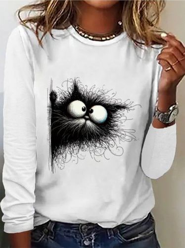 Cat Print Casual T-Shirt - Just Fashion Now - Modalova