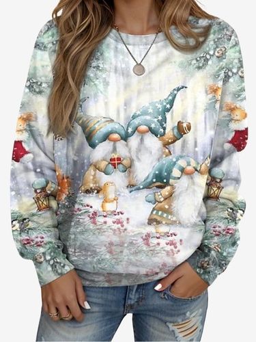 Christmas Print Long Sleeve Crew Neck Sweatshirt - Just Fashion Now - Modalova