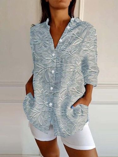 Women's Vintage Floral Print Casual Linen Cotton Shirt - Just Fashion Now - Modalova