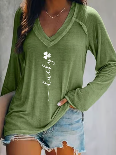 Women's St. Patrick's Day Shamrock Casual Printed Long Sleeve V-Neck Top - Just Fashion Now - Modalova