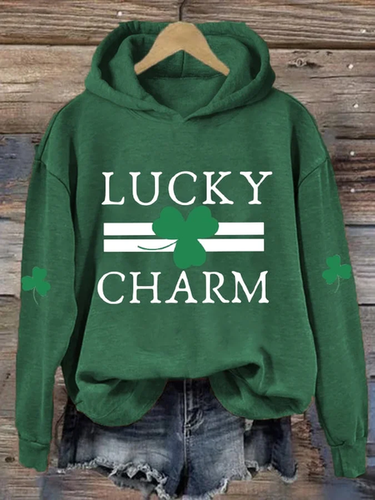 Lucky Charm St. Patrick's Day Casual Crew Neck Loose Hooded Sweatshirt - Just Fashion Now - Modalova