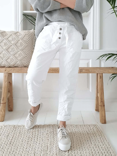 Cotton-Blend Casual Solid Pants - Modetalente - Modalova