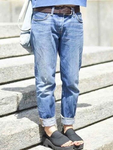 Blue Denim Plain Casual Jeans - Modetalente - Modalova