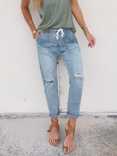 Vintage Solid Ripped Jeans - Modetalente - Modalova