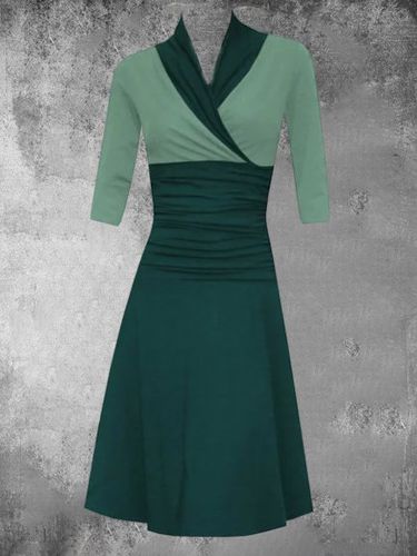 Long Sleeve V Neck Cotton-Blend Casual Knitting Dress - Modetalente - Modalova