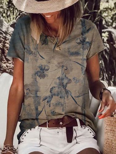 Vintage Short Sleeve Cotton-Blend T-shirt - Modetalente - Modalova