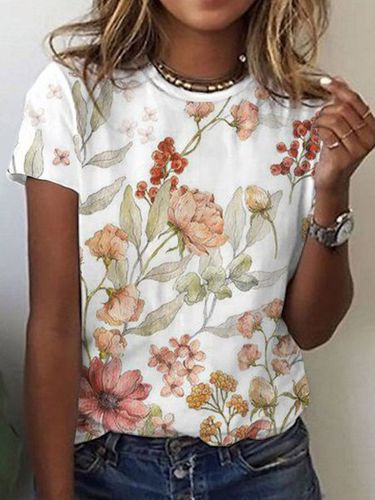 Short Sleeve Floral Printed T-shirt - Modetalente - Modalova