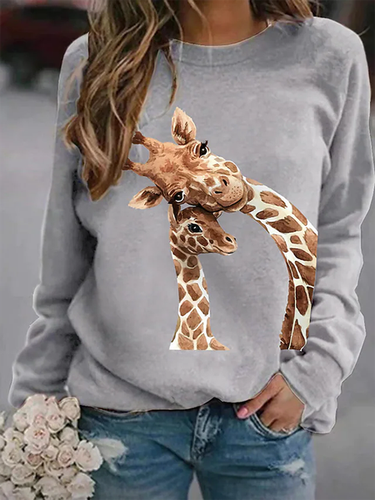 Animal Printed Casual Long Sleeve Round Neck Sweatshirt - Modetalente - Modalova