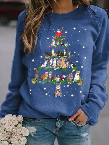 Funny Cats Christmas Tree Casual Sweatshirt - Just Fashion Now - Modalova