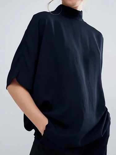 Solid Short Sleeve Turtleneck Casual T-shirt - Modetalente - Modalova