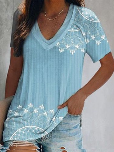 Mandala Printing Cotton Blends Casual T-shirt - Just Fashion Now - Modalova