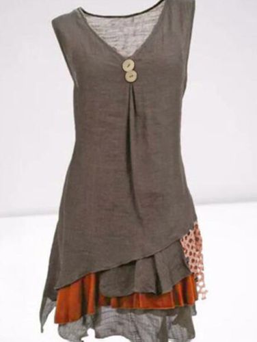 Casual Sleeveless Cotton-Blend Weaving Dress - Modetalente - Modalova
