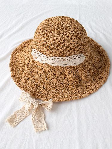 Sunscreen Lace Strap Beach Hat Straw Hat - Just Fashion Now UK - Modalova
