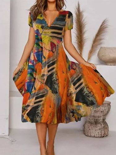 Boho Printed V Neck Floral Weaving Dress - Just Fashion Now - Modalova