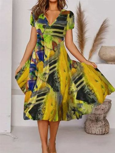 Boho Printed V Neck Floral Weaving Dress - Just Fashion Now - Modalova