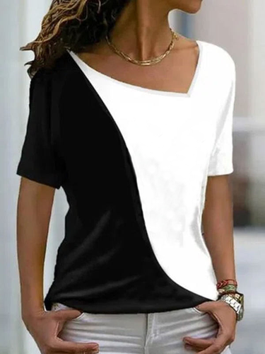 Asymmetrical Neck Short Sleeve Top - Just Fashion Now - Modalova