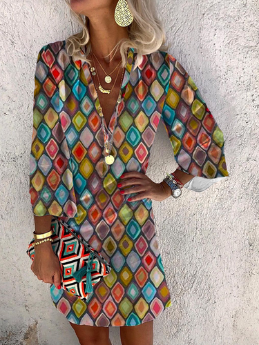 Casual Boho Geometric Printed Dress - Modetalente - Modalova