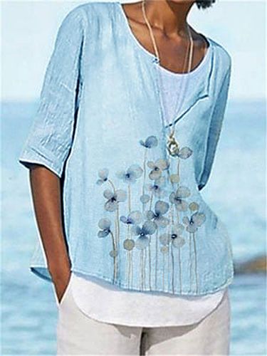 Cotton Loosen Floral Short Sleeve Top - Just Fashion Now - Modalova