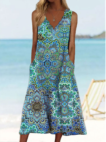 Beach V Neck Floral Loosen Sleeveless Women Dress - Just Fashion Now - Modalova