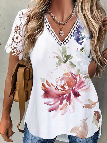 Vacation V Neck Floral Loose Blouse - Just Fashion Now - Modalova