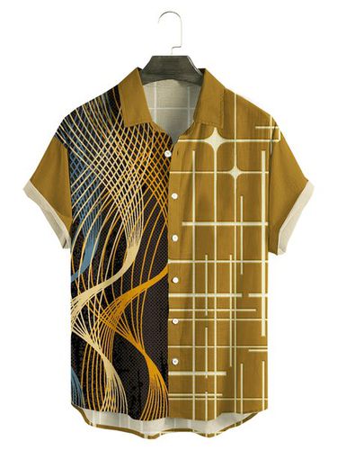 Cotton Linen Geometric Print Casual Short Sleeve Shirt - Modetalente - Modalova