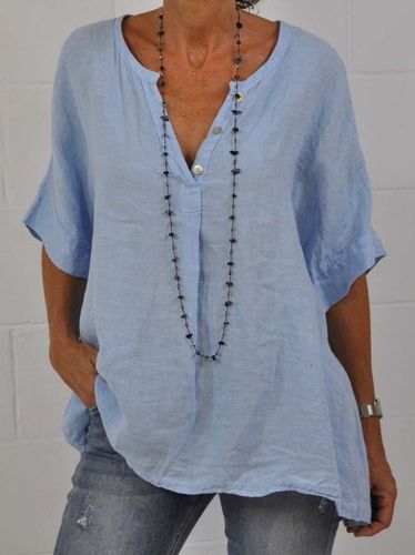 Casual Cotton Plain Blouse Tunic - Just Fashion Now UK - Modalova