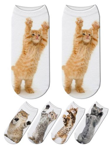 Cotton Knit Cat Pattern Socks Sets - Just Fashion Now - Modalova